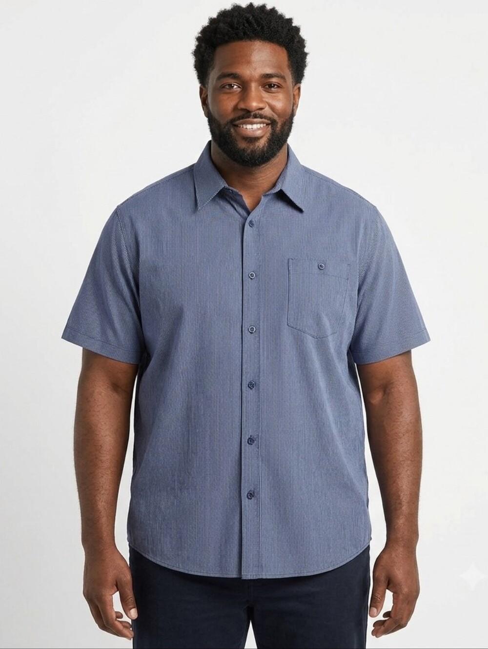L.A.Beat Men's Blue NWT Striped Short Sleeve Dress Shirt Size 2XL